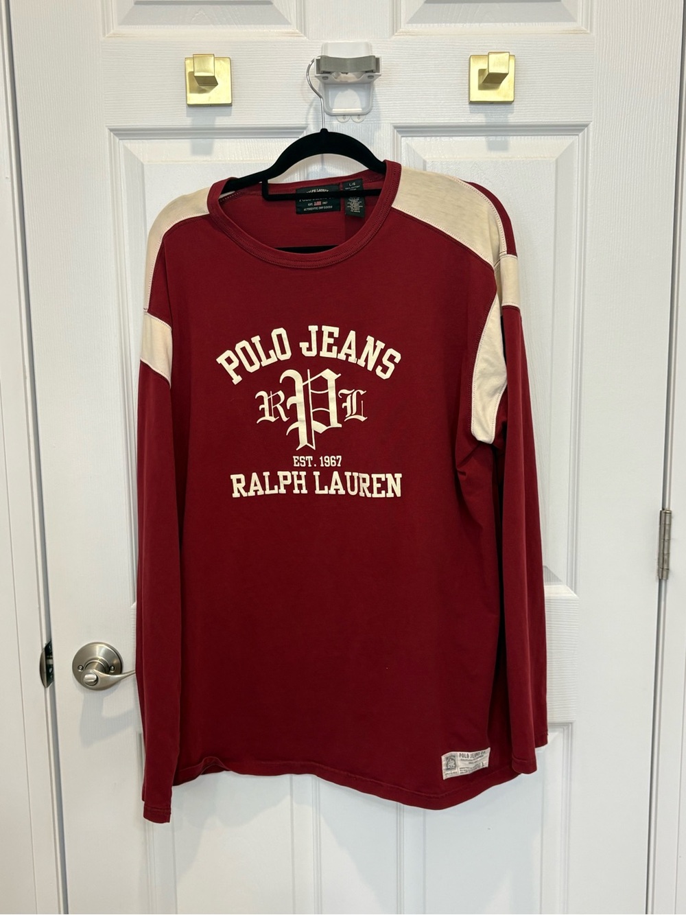 Ralph Lauren Polo Jeans Long-Sleeve Crewneck - Red with Cream Accents #1476